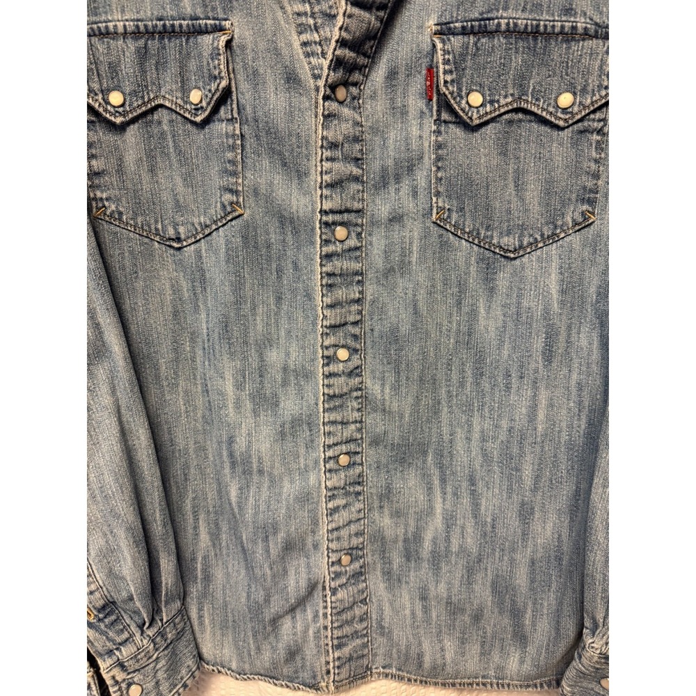 Levis Pearl Snap Denim Long Sleeve Blue Shirt Mens Western Red Tab Sz L - Picture 8 of 16